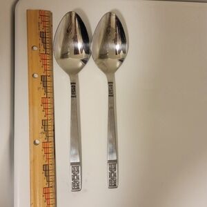 2 Imperial International CORTINA Serving‎ Spoons Stainless Japan 8 1/8"